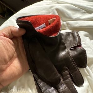 Malo Men’s leather gloves cashmere lined Brown Small